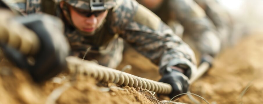 Soldiers training in an obstacle course, military training, physical fitness