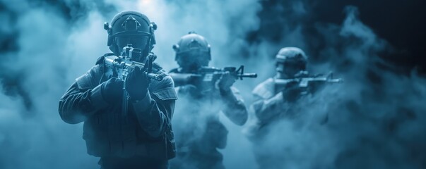 Special forces team conducting a covert mission at night, military tactics, elite unit