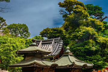 The beautiful gardens of the historic Senso-Ji Temple in Asakusa, Tokyo, Japan