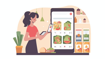 Order food concept. Woman with smartphone in her hand