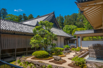 Exquisite zen gardens in teh courtyards of an ancient temple in Matsushima, Sendai, Japan