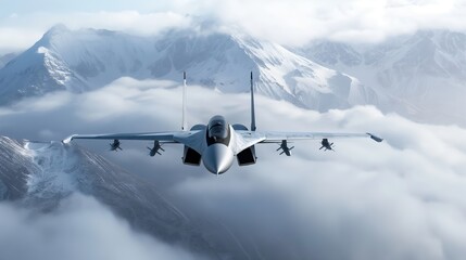 Fighter jets flying in formation over a mountain range, air superiority, military aviation