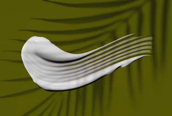 Fotobehang Hokusai The Great Wave Face or body cream hair balm, foam dark green background  © tatyanarow