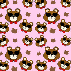 Seamless pattern with bear.
Seamless pattern image of a brown bear wearing dark glasses. Can be used as a background, wallpaper, or decorative items.