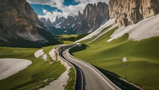  Discover the unparalleled beauty of the Dolomites in Italy through our exceptional 4k aerial footage, showcasing the captivating view of the winding road from a high altitude