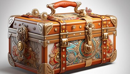 Journey jewel: detailed suitcase front, 8K resolution, luxurious materials