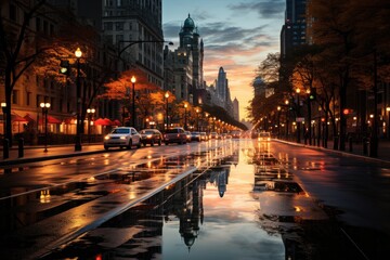 Obraz premium Magnificent Mile of Chicago at night, agitated and luminous., generative IA