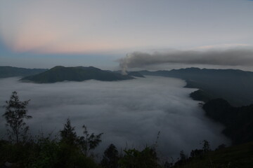 The beauty of the Bromo volcano taken from a height of 2900 MDPL in the Mount Semeru area, Lumajang

