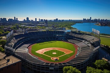 Sunset in the iconic Wrigley Field, Chicago., generative IA