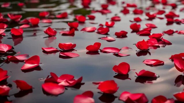 Scarlet rose petals delicately dancing against a beautiful black backdrop. A lovely option for Valentine's Day.