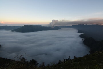 The beauty of the Bromo volcano taken from a height of 2900 MDPL in the Mount Semeru area, Lumajang
