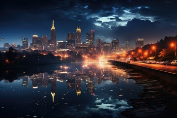 Fototapeta premium Atlanta's night horizon shines intensely., generative IA