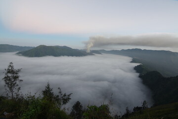 The beauty of the Bromo volcano taken from a height of 2900 MDPL in the Mount Semeru area, Lumajang
