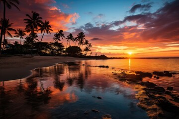 Golden beaches and golf courses in Lanai, Hawaii., generative IA