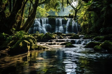 Obraz premium Waterfalls and stunning landscapes on the road of Hana, Hawaii., generative IA