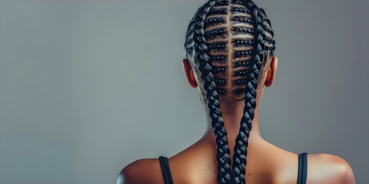 Woman with cornrow hairstyle photographed from behind. Concept Hairstyle Photography, Fashion Portraits, Creative Shots