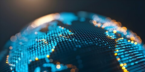 Digital globe spins fueling global network connectivity and rapid data transfer speeds. Concept Global Connectivity, Data Transfer Speeds, Digital Globe, Network Technology, Rapid Communication