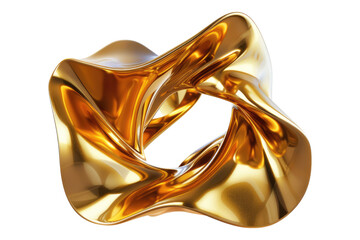 Abstract 3d realistic gold metal shape isolated on transparent background