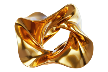 Abstract 3d realistic gold metal shape isolated on transparent background