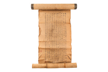 Ancient Chinese scroll isolated on transparent background