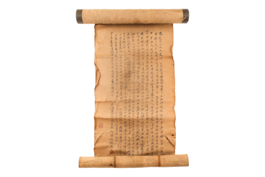 Ancient Chinese scroll isolated on transparent background