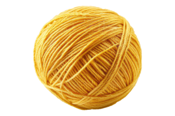 Ball of yellow yarn isolated on transparent background