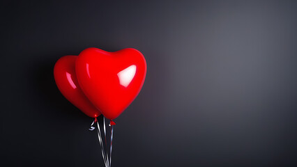 Red heart shaped balloon on grey background with freee space for text 