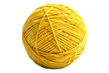 Ball of yellow yarn isolated on transparent background