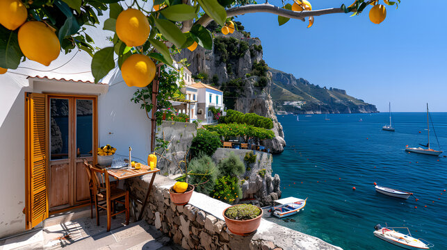 Amalfi Coast lemon terrace with sea view