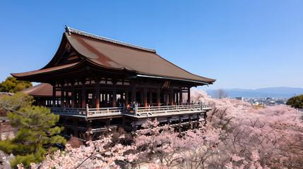 Kiyomizu-dera Temple with Cherry Blossoms in Kyoto