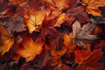 Vibrant autumn leaves tapestry with red, orange, and brown foliage covering the forest floor in october and november, showcasing the seasonal transition and natural beauty of the environment