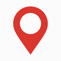 A red location pin icon, commonly used in maps and navigation applications. The pin is designed with a triangular shape pointing downwards, and it has a circular hole in the top center.