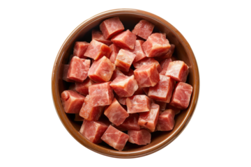 Boiled sausage cut in a bowl isolated on transparent background