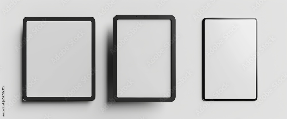 Poster mock-up of an empty screen tablet computer on a white background