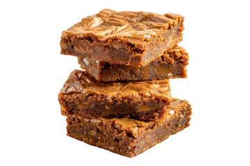 Butterscotch blondie brownies isolated on transparent background