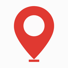 A red location pin icon, commonly used in maps and navigation applications. The pin is designed with a triangular shape pointing downwards, and it has a circular hole in the top center.