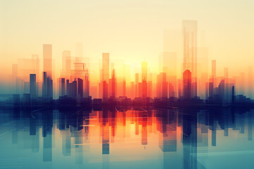 Heavy industry production line, copy space, bright tones, double exposure silhouette with assembly line