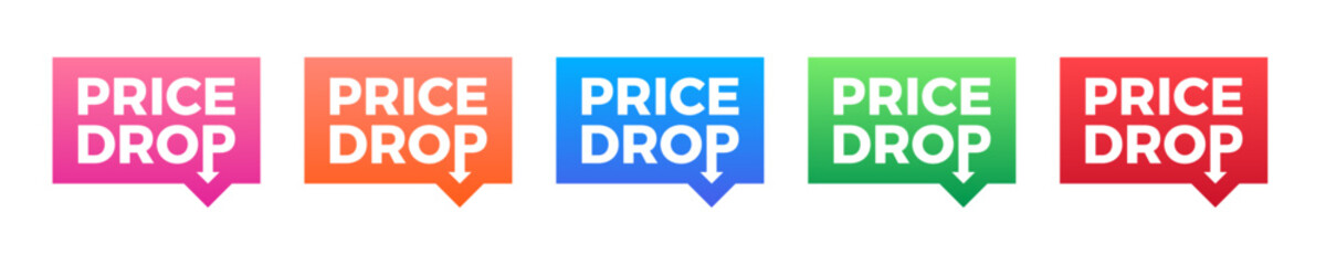 Price drop sale colorful sticker set.