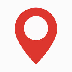 A red location pin icon, commonly used in maps and navigation applications. The pin is designed with a triangular shape pointing downwards, and it has a circular hole in the top center.