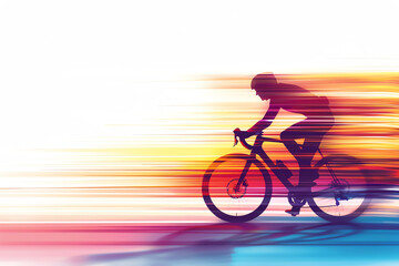 Fototapeta premium Professional cyclist racing, close up, focus on, vibrant colors, double exposure silhouette with motion blur