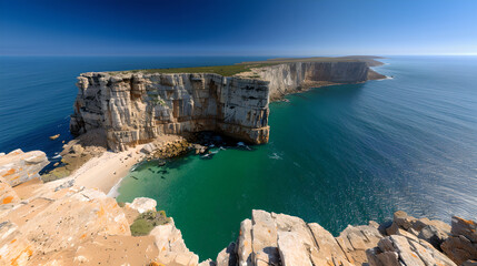 Dramatic coastal cliffs with turquoise sea in Portugal