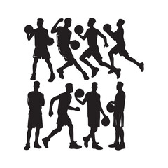 Black silhouettes of a basketball player on a white background, Basketball Silhouette Vector Image and Illustration