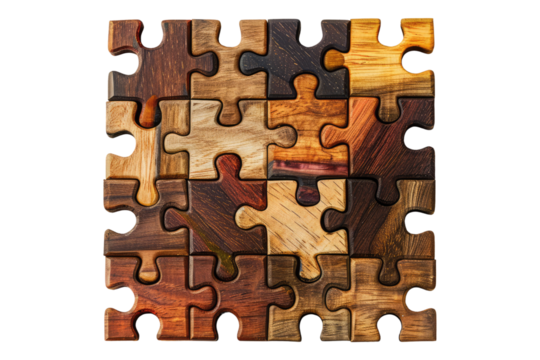 Contemporary style wooden puzzle isolated on transparent background