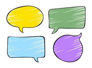 Speech bubbles. Empty talk bubble, blank speak ballon isolated on white background. Communication, dialog and feedback elements in colorful cartoon style. Colored flat vector illustration