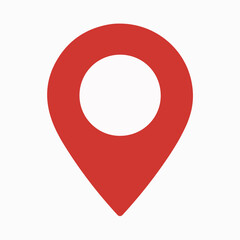 A red location pin icon, commonly used in maps and navigation applications. The pin is designed with a triangular shape pointing downwards, and it has a circular hole in the top center.