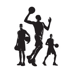 Black silhouettes of a basketball player on a white background, Basketball Silhouette Vector Image and Illustration