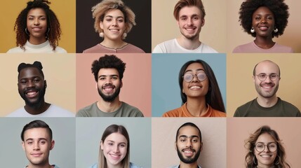Young people working students communicating on a beige background in a virtual meeting and webinar template
