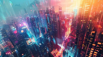 Fototapeta premium colorful futuristic city background. modern city and skyscrapers with neon futuristic technology background, virtual reality 