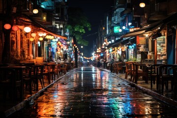 City of Ho Chi Minh, Vietnam, the Pham NGU Lao neighborhood, known for its lively nightlife., generative IA