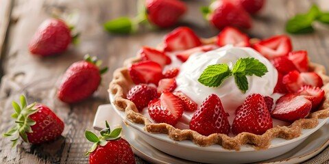 Delicious Strawberry Pie with Cream The Perfect Treat for Any Meal. Concept Baking, Desserts, Strawberry Pie, Cream, Treats